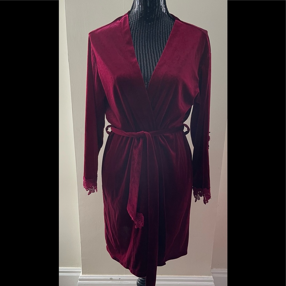 Ruby Red Velvet Velour Short Robe